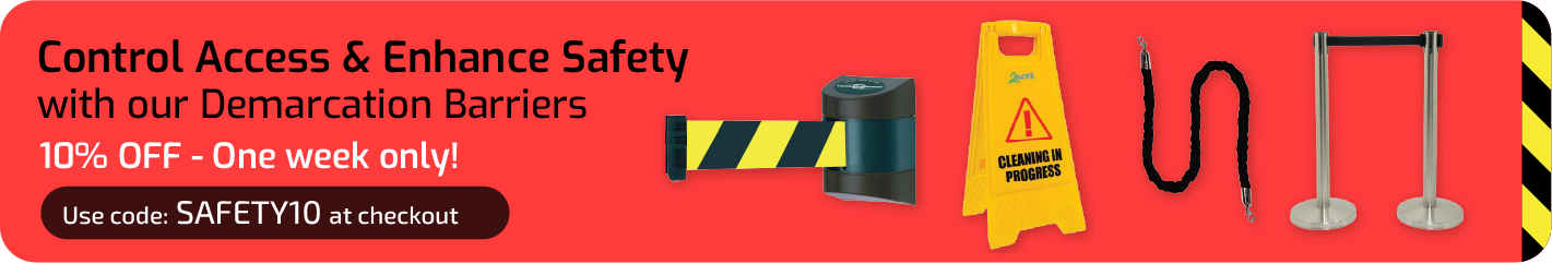 Banner with demarcation barriers stating 10% off offer for one week only